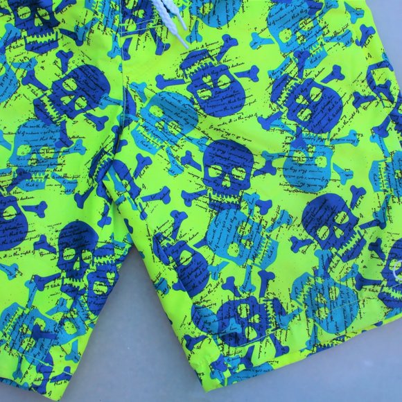 OP Ocean Pacific Youth Swim Trunks Youth L 16.5 X  W 10 Green Blue Skulls - Picture 5 of 10